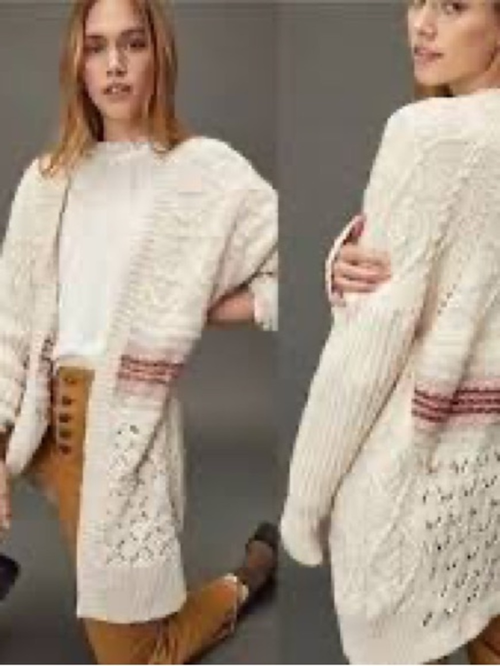Anthropologie Pilcro Cream Open-Front Cable Knit Cardigan Sweater